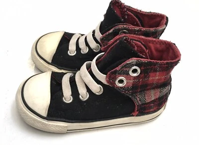 Zapatillas deportivas Converse Chuck Taylor fáciles sin cordones para niños pequeños talla 6 negras rojas a cuadros Foto 1 de 4