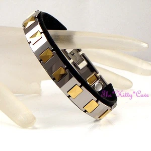 Brazalete magnético de tungsteno bioenergía artritis alivio CTS rodio y oro de 24K PL - Imagen 1 de 12