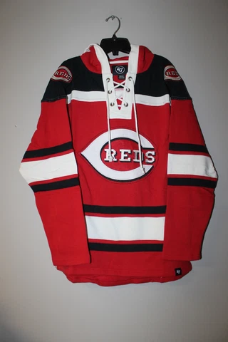 New MLB Cincinnati Reds old time jersey style mid weight cotton hoodie men's M Cover
