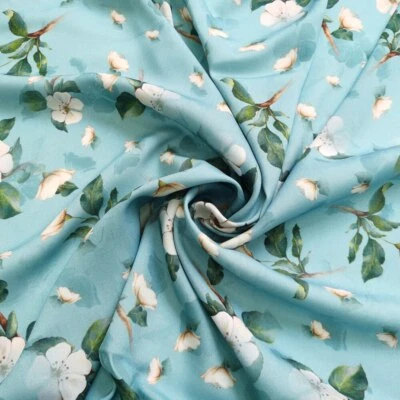1 yard X 1.4 meterBlue Floral Viscose Fabric Dress Shirt Material Cotton Poplin - Image 1 of 4