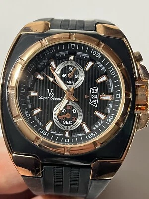 V6 Super Speed Faux Chronograph Sports Style Quartz Men’s Watch Larger Dial - Image 1 of 4