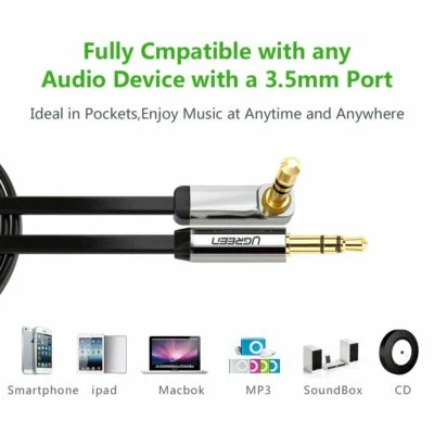 Ugreen 3.5mm Jack Audio Lead Aux Cable 90 Degree Right Angle For iPhone MP4 2/1M - Image 1 of 4