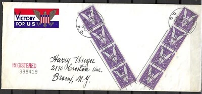 WW2 REGISTERED FDC 1942 WITH CINDERELLAS RARE DC UNIQUE PATROTIC VICTORY FOR US - Image 1 of 2