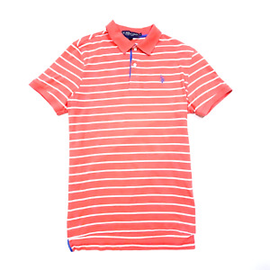 US Polo Assn. Men's Orange Striped Slim Fit Collard Polo Shirt Size M