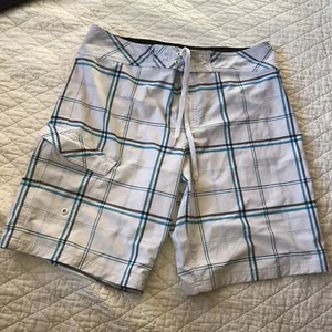 Mossimo Mens Swim Trunks White And Blue Plaid Size 36 - Picture 1 of 4