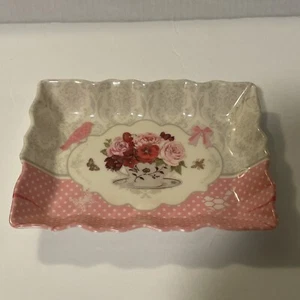 Floral Pink Melamine Trinket Dish, Plate 8”x 6” New - Picture 1 of 3