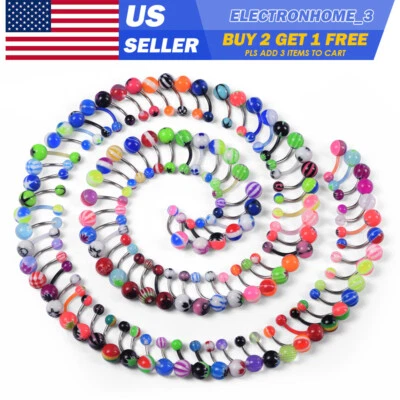 100 шт. кольца на пупок стальные/акриловые штанги для пирсинга пупка бананов 14 г - Изображение 1 из 4