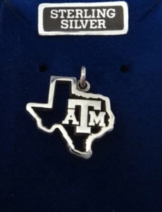 15x17mm Texas A&M University ATM Cut out Texas shape Aggie Sterling Silver Charm - Picture 1 of 4