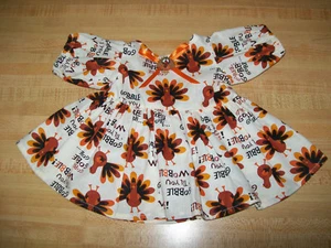 THANKSGIVING TURKEY PRINT DRESS for 16-17"CPK Cabbage Patch Kids w/turkey button - Picture 1 of 3