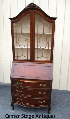 62838   Antique Secretary Slantfront  Desk w/ Bookcase Top Cover