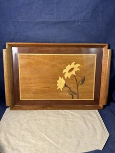 Vintage Rectangular Wood Inlay Sunflowers Serving Tray - Picture 1 of 11