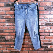 Blank NYC Side Stripe Crop Mid-rise Girlfriend Jeans Rigid Denim Women's 30