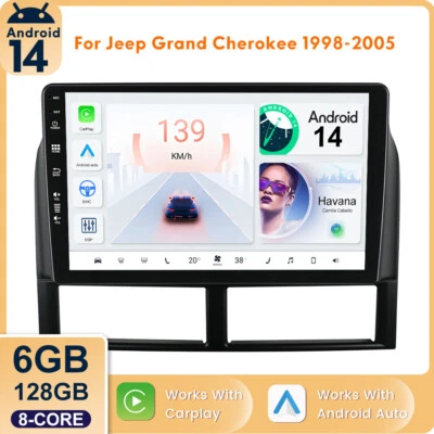 Radio estéreo GPS Carplay 6+128 GB para Jeep Grand Cherokee 1998-2005 Android14 Foto 1 de 4