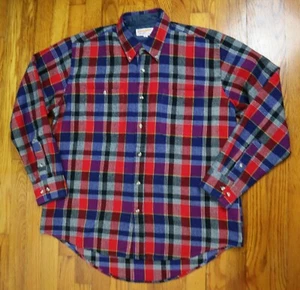 Vintage 80's Catamount Trail Plaid Flannel Men’s Shirt Blue & Red - Size L - Picture 1 of 6