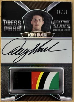 2011 Press Pass Stealth DENNY HAMLIN Sheet Metal Autograph On Card Auto #08/11 - Image 1 of 2