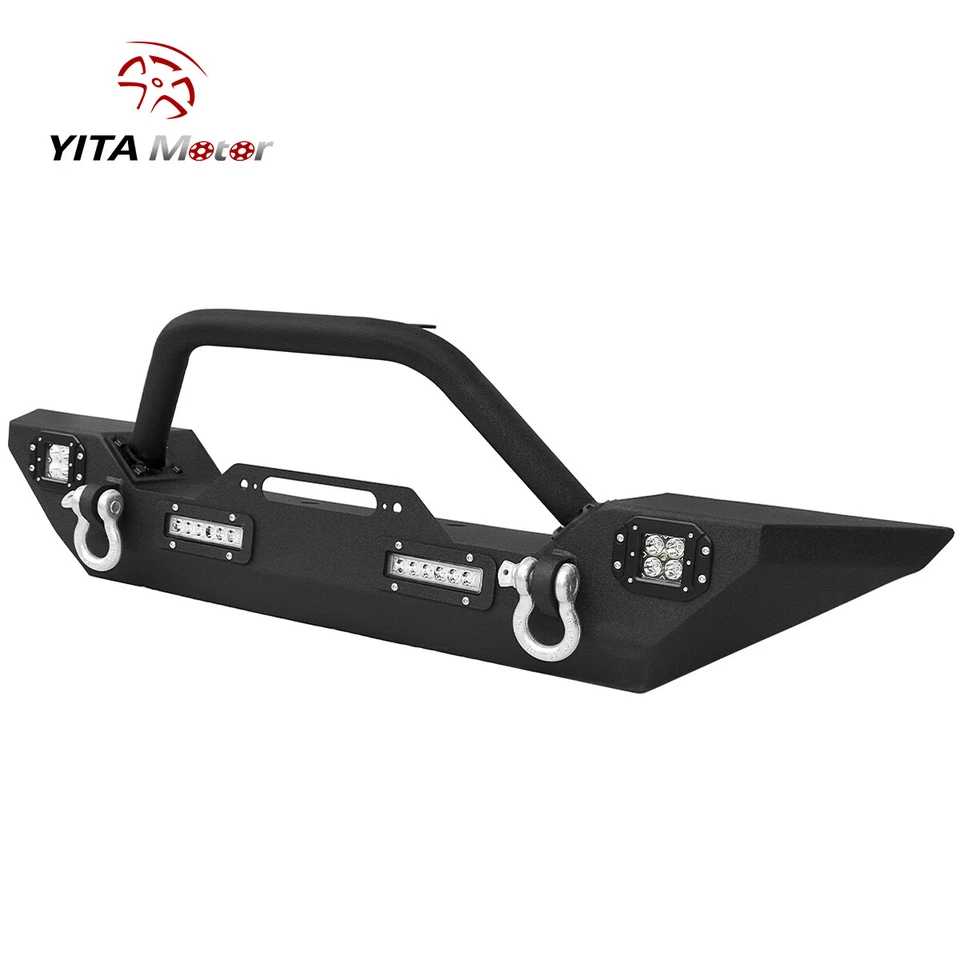 for 2007-2018 Jeep Wrangler JK & Unlimited Front Bumper w/ LED Lights & D-Rings - Image 1 of 4