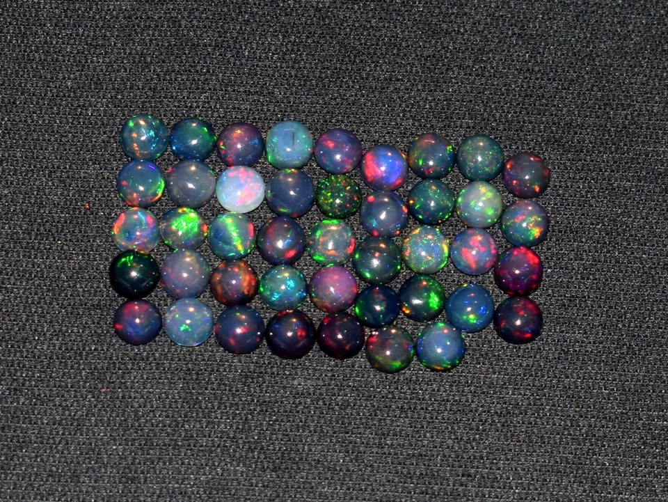 A+++ 3Pcs 6MM Round Natural Ethiopian Black Fire Opal Loose Gemstone Cabochon  - Image 1 of 4