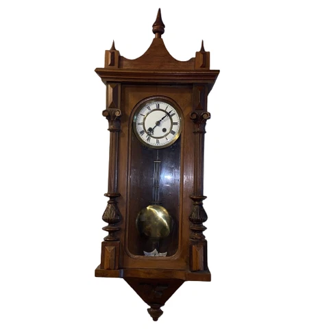 Small Antique German Wall Clock With Porcelain Face Cover