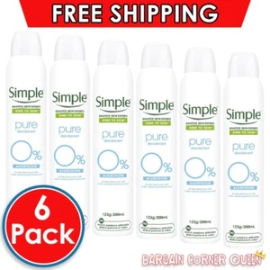 6 x Simple Kind To Skin Pure Deodorant Aerosol Spray Alcohol Free Mist Deo 200mL - Picture 1 of 12