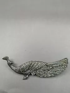 Vintage Brooch Marcasite Silver Peacock Hallmark 925 Untested - Afbeelding 1 van 7