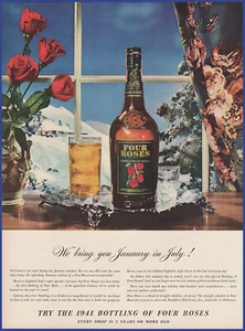 Original 1941 FOUR ROSES Whiskey Liquor Alcohol Ephemera 40's Print Ad - Picture 1 of 1