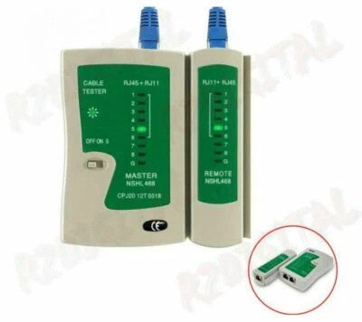 TESTER di RETE LAN RJ45 RJ11 CONTROLLO ETHERNET CAVO TELEFONICO CAVI TEST CABLE - Immagine 1 di 3