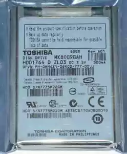 TOSHIBA 80 GB HDD 1.8" 8MB 4200RPM MK8009GAH CE ZIP Hard Disk Drive - Picture 1 of 4