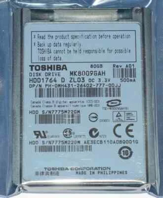 TOSHIBA 80 GB HDD 1.8" 8MB 4200RPM MK8009GAH CE ZIP Hard Disk Drive - Image 1 of 4