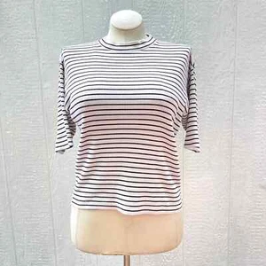 Vintage Y2K Cream Striped Ribbed Knit Top Short Sleeves Classic Prep Gap Size M - Picture 1 of 9