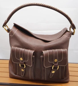 CELINE Vintage Schultertasche braun Leder gold Triomphe Fold Over Handtasche - Bild 1 von 13