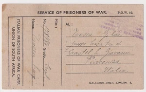 WW2 Piacenza Italy Soldier Prisoner of War South Africa Card 1946 Free Post - Picture 1 of 3