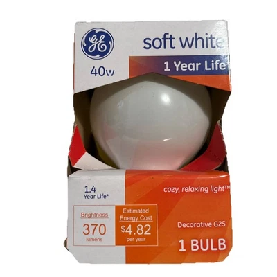 GE 40w Soft White Decorative G 25 Globe Shape Medium Screw 370 Lumen 1 Bulb - Image 1 of 4