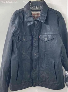 Levi Strauss & Co. Mens Black Faux Leather Collared Button Front Jacket Size M - Picture 1 of 7