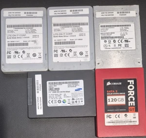 Lot of 5 Used SSDs 120GB–128GB Tested Working Lite-On Toshiba Samsung Corsair - Picture 1 of 7
