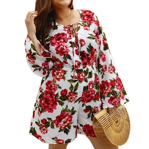 Frauen Böhmischen Blumen Druck Spielanzug Damen Elegante Aufflackern Hülse 1402 - Bild 1 von 2