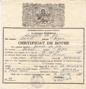 Romania, 1987, Vintage Baptism Certificate - RSR, Arges - Picture 1 of 1