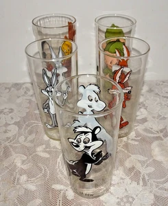 Pepsi Collector 1970’s Cartoon Glasses (5) Warner Bros - Bugs Tweety Elmer Pepe - Picture 1 of 7