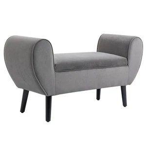 Sitzbank Polsterbank mit Stauraum Armlehnen modern Polyester Gummiholz Grau - Bild 1 von 10