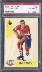 1958-59 Parkhurst #8 Dickie Moore PSA 8 Canadiens HOF *ML70-532 - Bild 1 von 2