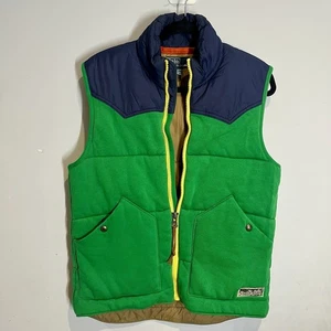 Polo Ralph Lauren Puffer Vest Contrast Talon Zipper Leather Pull Size Medium - Picture 1 of 7