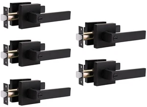 Paquete de 5 manijas de puerta negras mate palanca de puerta de privacidad con cerradura, interior sin llave - Imagen 1 de 8