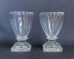 Antique 2x c1790s George III Cut Crystal Glass Irish Salt Ribbed Square Foot - Picture 1 of 21