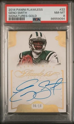 2014 Panini Flawless Geno Smith GOLD #/10 On Card Autograph Jets Auto SSP PSA 8 - Image 1 of 2