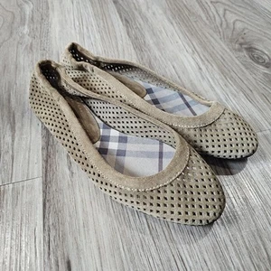 Burberry Ballet Flats Size 39.5 Leather Perforated Suede Brown - Picture 1 of 6