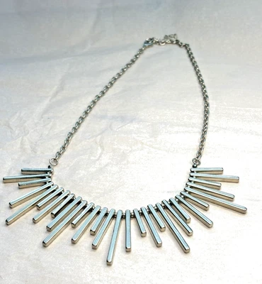 BRUTALIST CHAIN & BAR SILVER TONE STATEMENT UNIQUE MODERNIST NECKLACE - Image 1 of 4