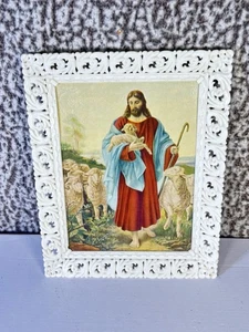 Vintage Bild von Jesus Shepard weißer Rahmen 7,5” x 5,5” Flohmarkt Made USA - Bild 1 von 2