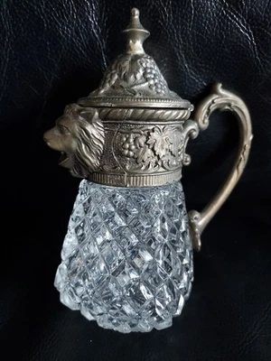 复古银盘切割玻璃“看”狮子头葡萄藤奶油糖浆罐 — 第 1/4 张图片