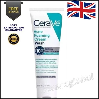 CeraVe Akne Schaum Creme Waschen mit Benzoylperoxid 10% Maximale Stärke