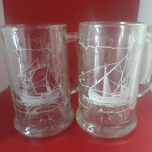 Vintage 90er Jahre Long John Silber Glas Becher.  Die Pinta & die Nina. Columbus Segel - Bild 1 von 9