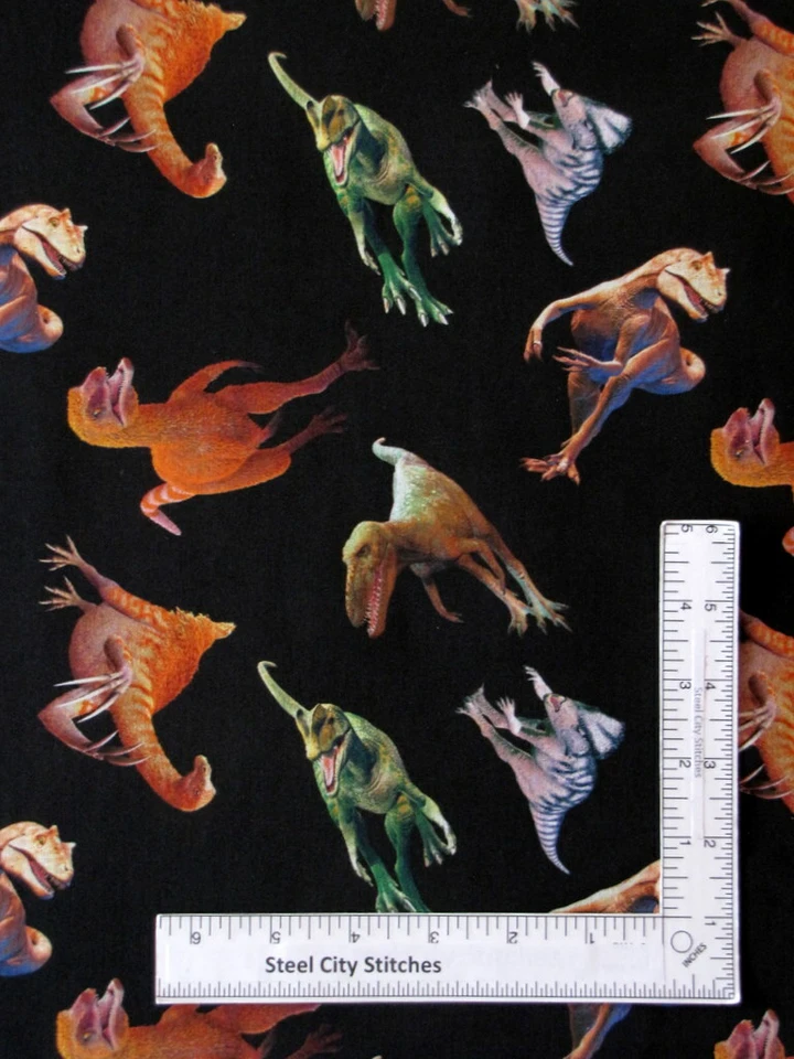 Dinosaur Toss Black Fabric Tyranno Chorus Digital Cotton Blank Textiles Yard - Image 1 of 1